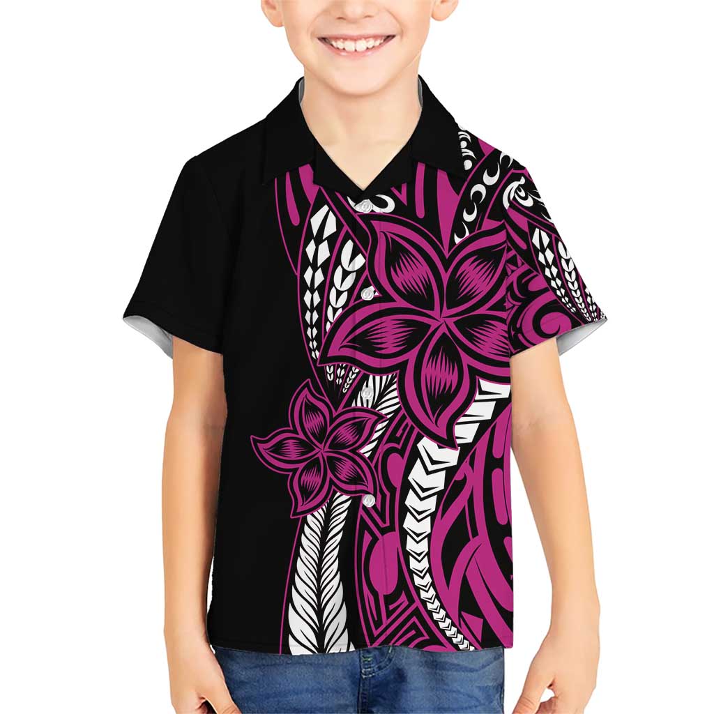 Polynesian Plumeria Floral Tattoo Pattern Family Matching Short Sleeve Bodycon Dress and Hawaiian Shirt Pink Style