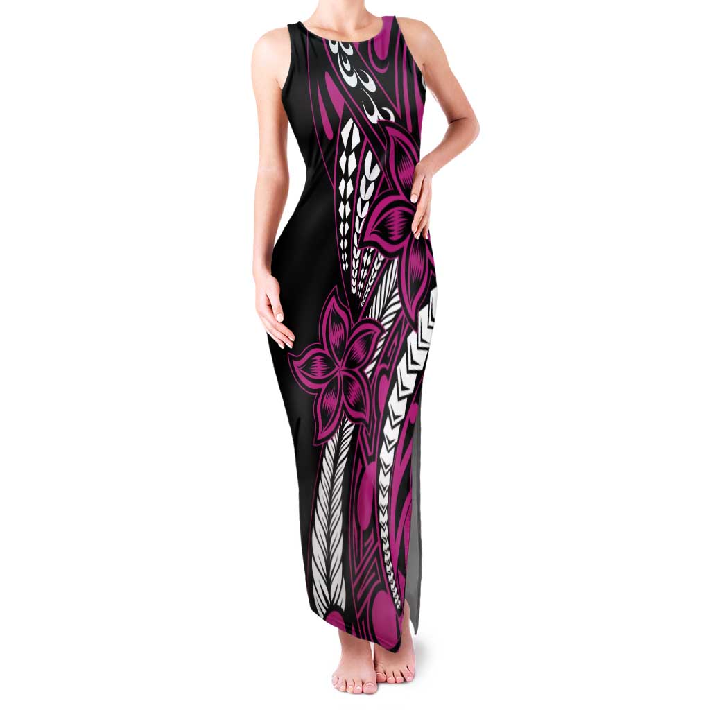 Polynesian Plumeria Floral Tattoo Pattern Family Matching Tank Maxi Dress and Hawaiian Shirt Pink Style