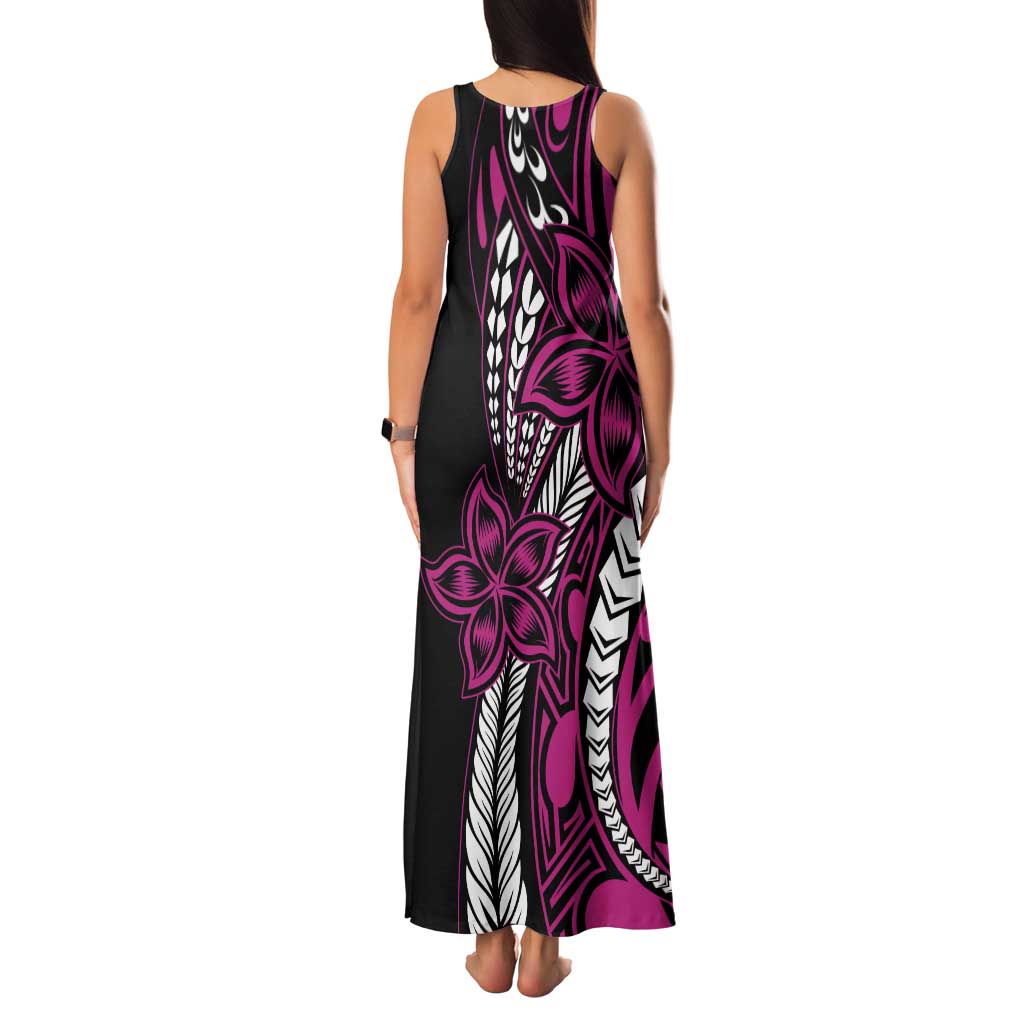 Polynesian Plumeria Floral Tattoo Pattern Family Matching Tank Maxi Dress and Hawaiian Shirt Pink Style