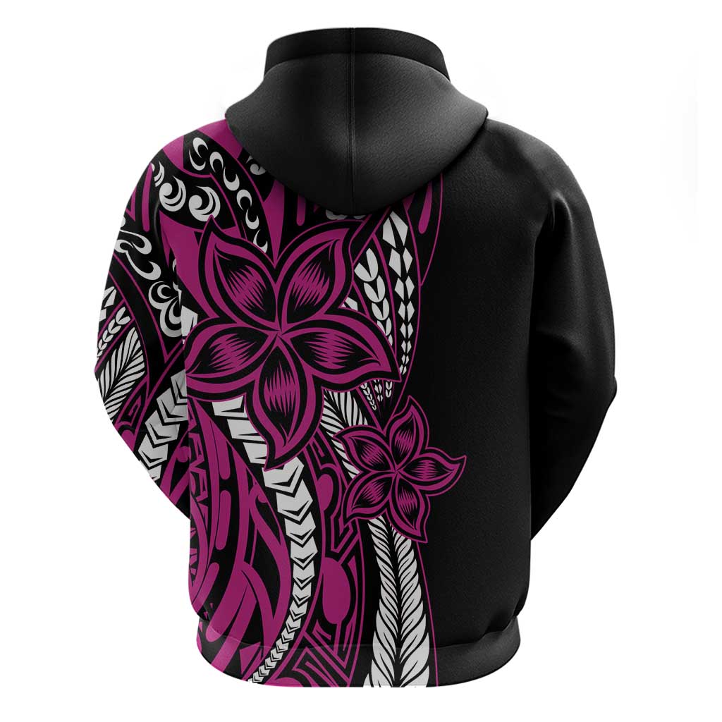 Polynesian Plumeria Floral Tattoo Pattern Hoodie Pink Style