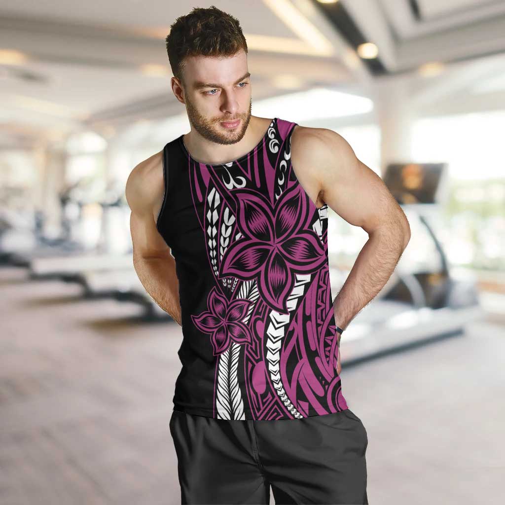 Polynesian Plumeria Floral Tattoo Pattern Men Tank Top Pink Style