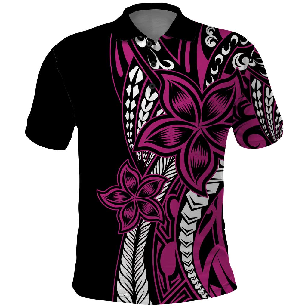 Polynesian Plumeria Floral Tattoo Pattern Polo Shirt Pink Style