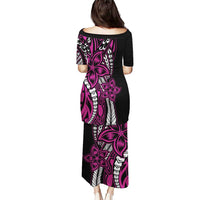 Polynesian Plumeria Floral Tattoo Pattern Puletasi Pink Style