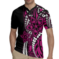 Polynesian Plumeria Floral Tattoo Pattern Rugby Jersey Pink Style