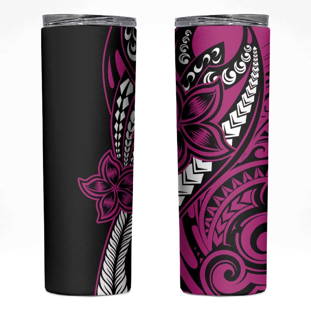 Polynesian Plumeria Floral Tattoo Pattern Skinny Tumbler Pink Style