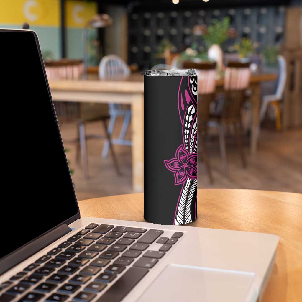 Polynesian Plumeria Floral Tattoo Pattern Skinny Tumbler Pink Style