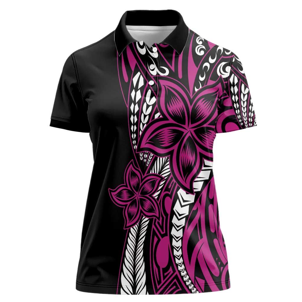 Polynesian Plumeria Floral Tattoo Pattern Women Polo Shirt Pink Style