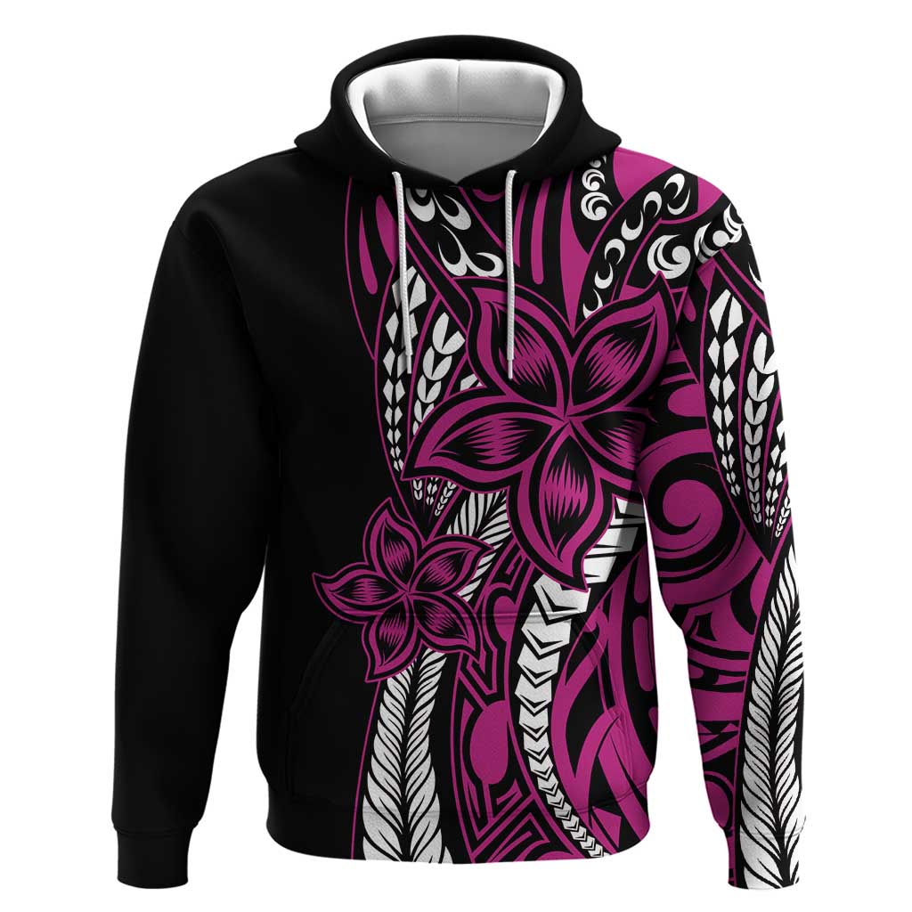 Polynesian Plumeria Floral Tattoo Pattern Zip Hoodie Pink Style