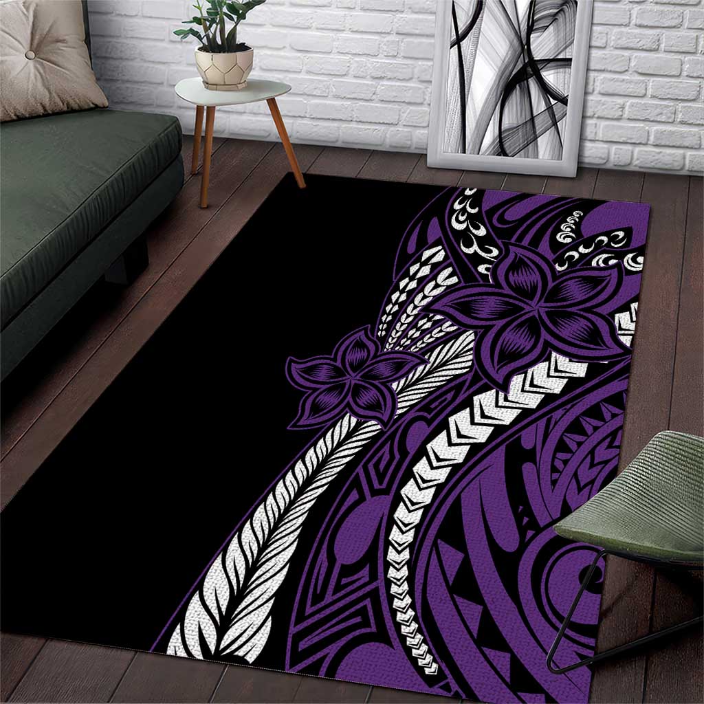 Polynesian Plumeria Floral Tattoo Pattern Area Rug Purple Style