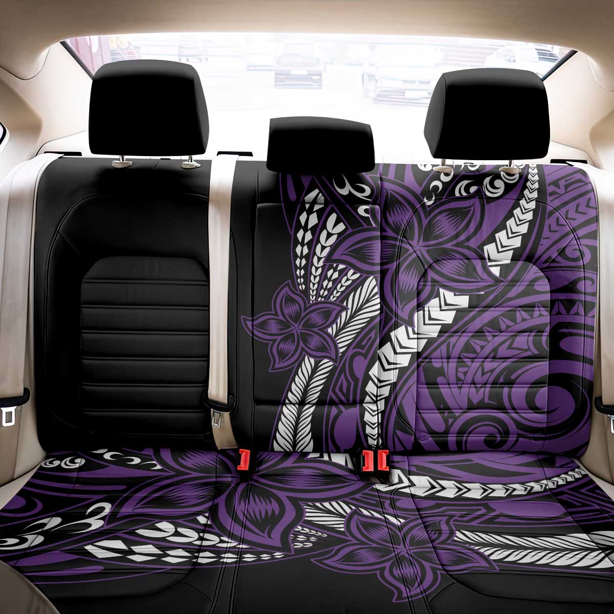 Polynesian Plumeria Floral Tattoo Pattern Back Car Seat Cover Purple Style