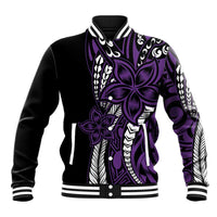 Polynesian Plumeria Floral Tattoo Pattern Baseball Jacket Purple Style