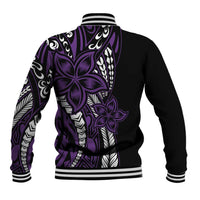 Polynesian Plumeria Floral Tattoo Pattern Baseball Jacket Purple Style