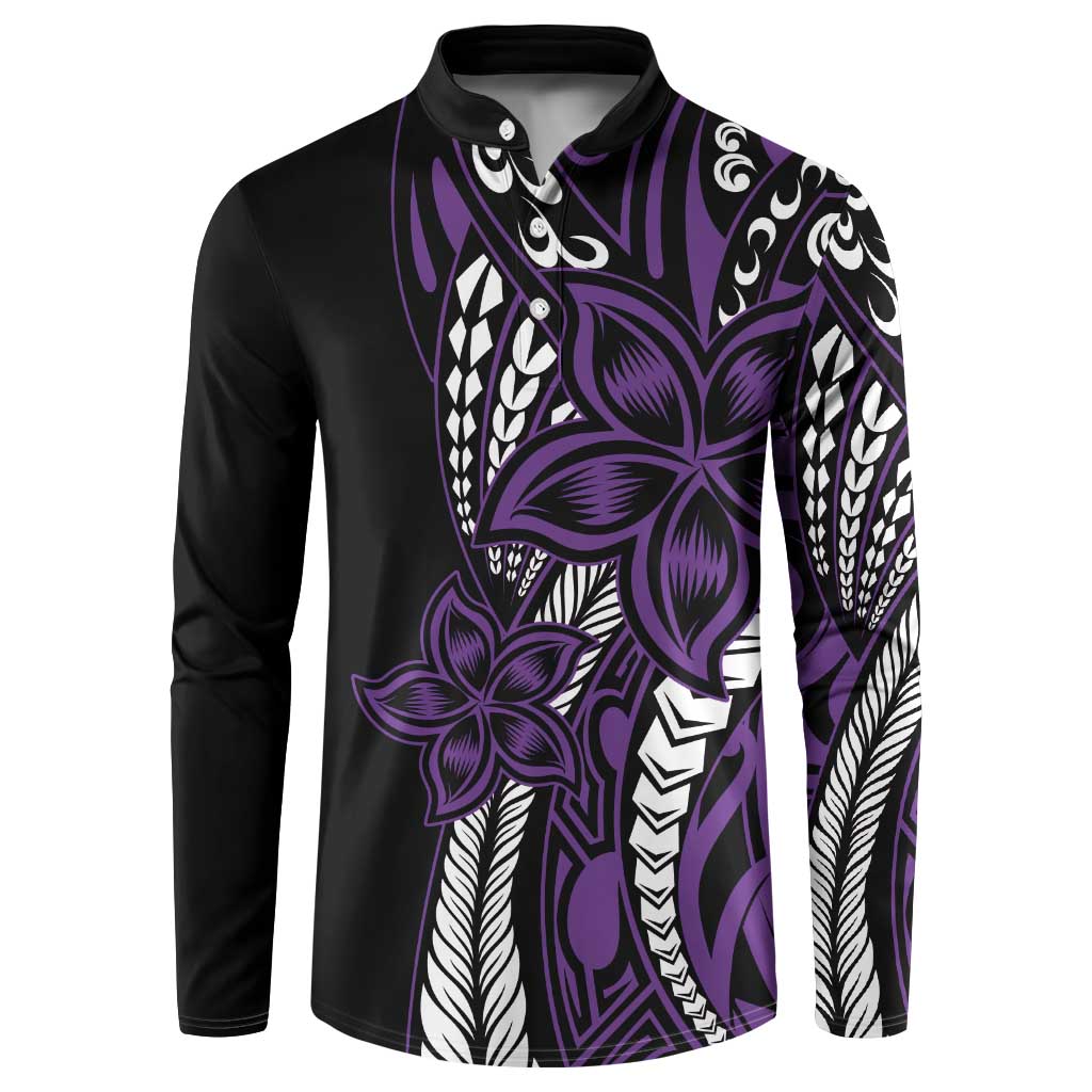 Polynesian Plumeria Floral Tattoo Pattern Button Sweatshirt Purple Style