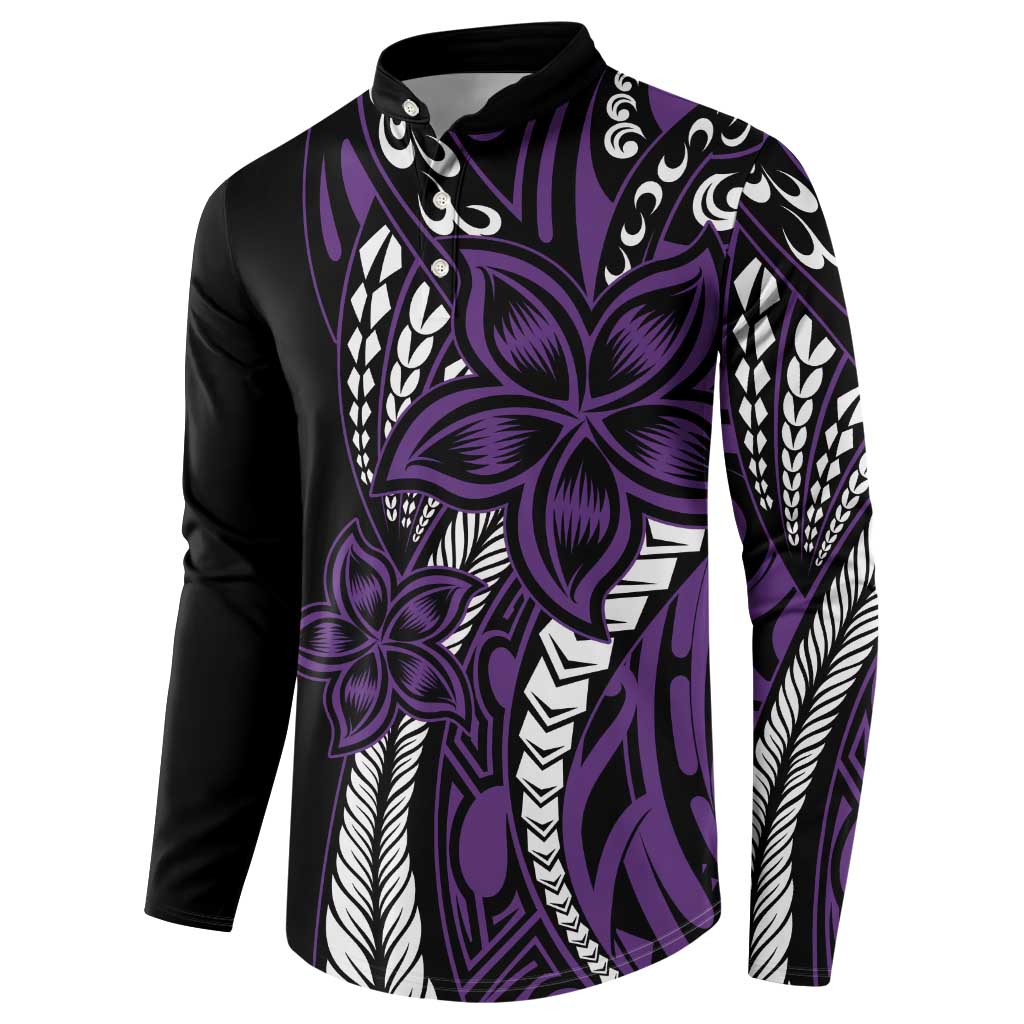 Polynesian Plumeria Floral Tattoo Pattern Button Sweatshirt Purple Style