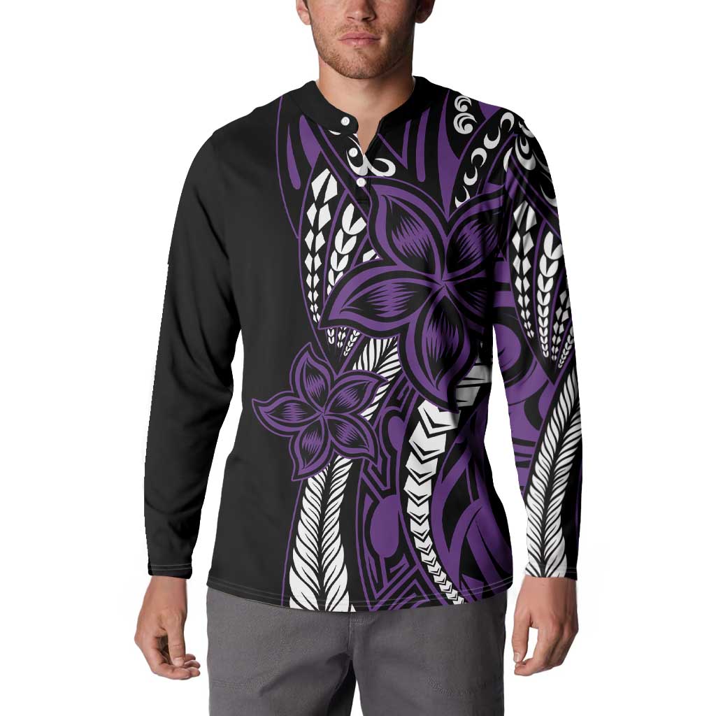 Polynesian Plumeria Floral Tattoo Pattern Button Sweatshirt Purple Style