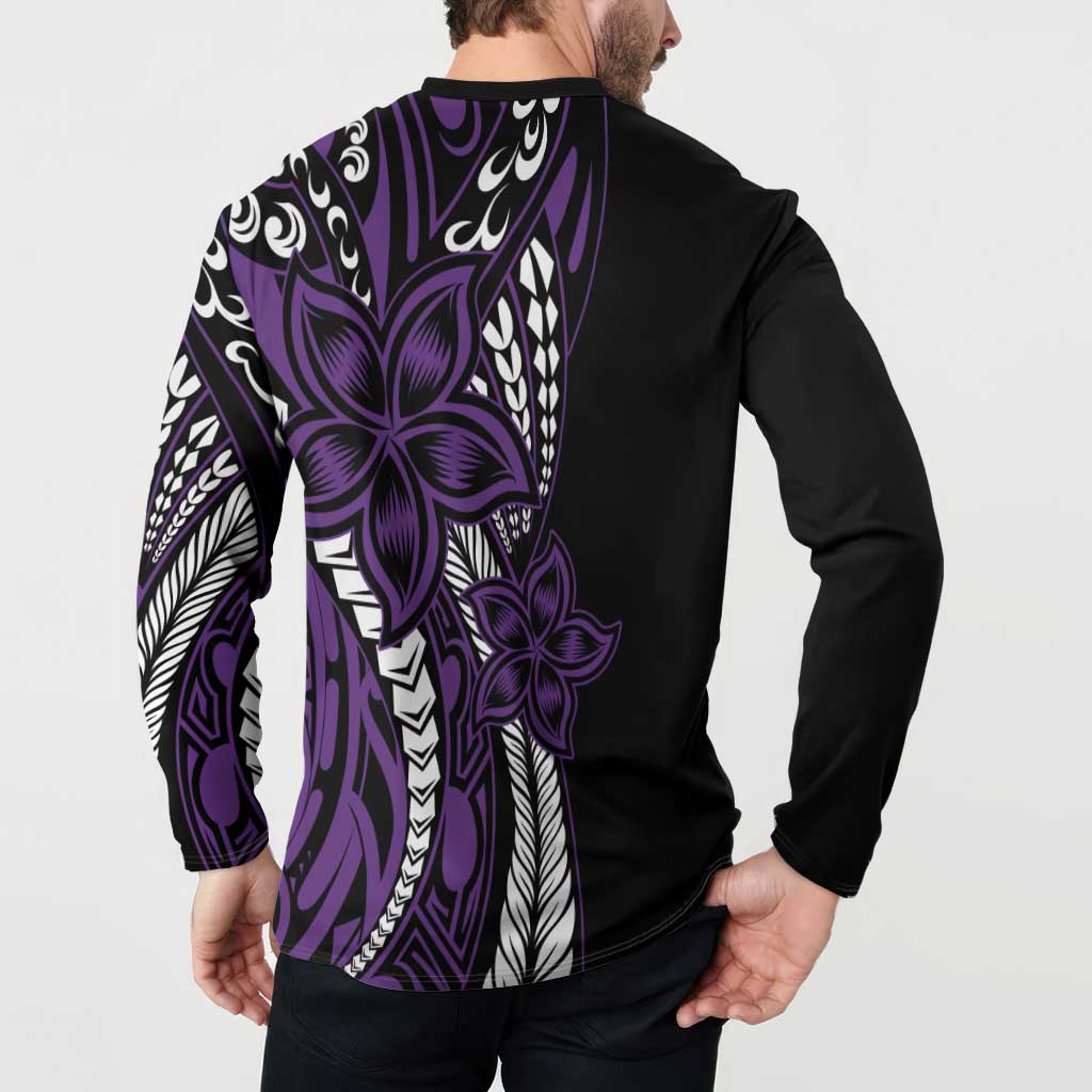 Polynesian Plumeria Floral Tattoo Pattern Button Sweatshirt Purple Style