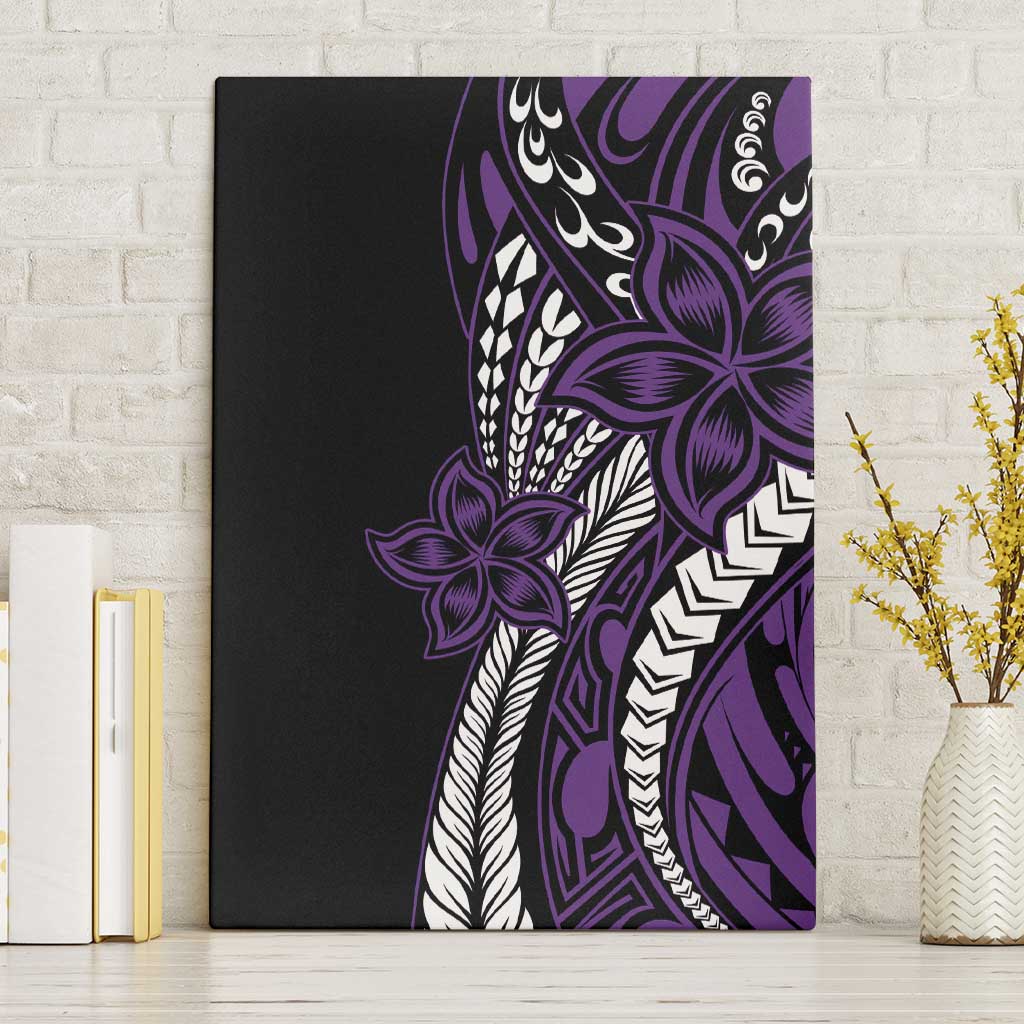 Polynesian Plumeria Floral Tattoo Pattern Canvas Wall Art Purple Style