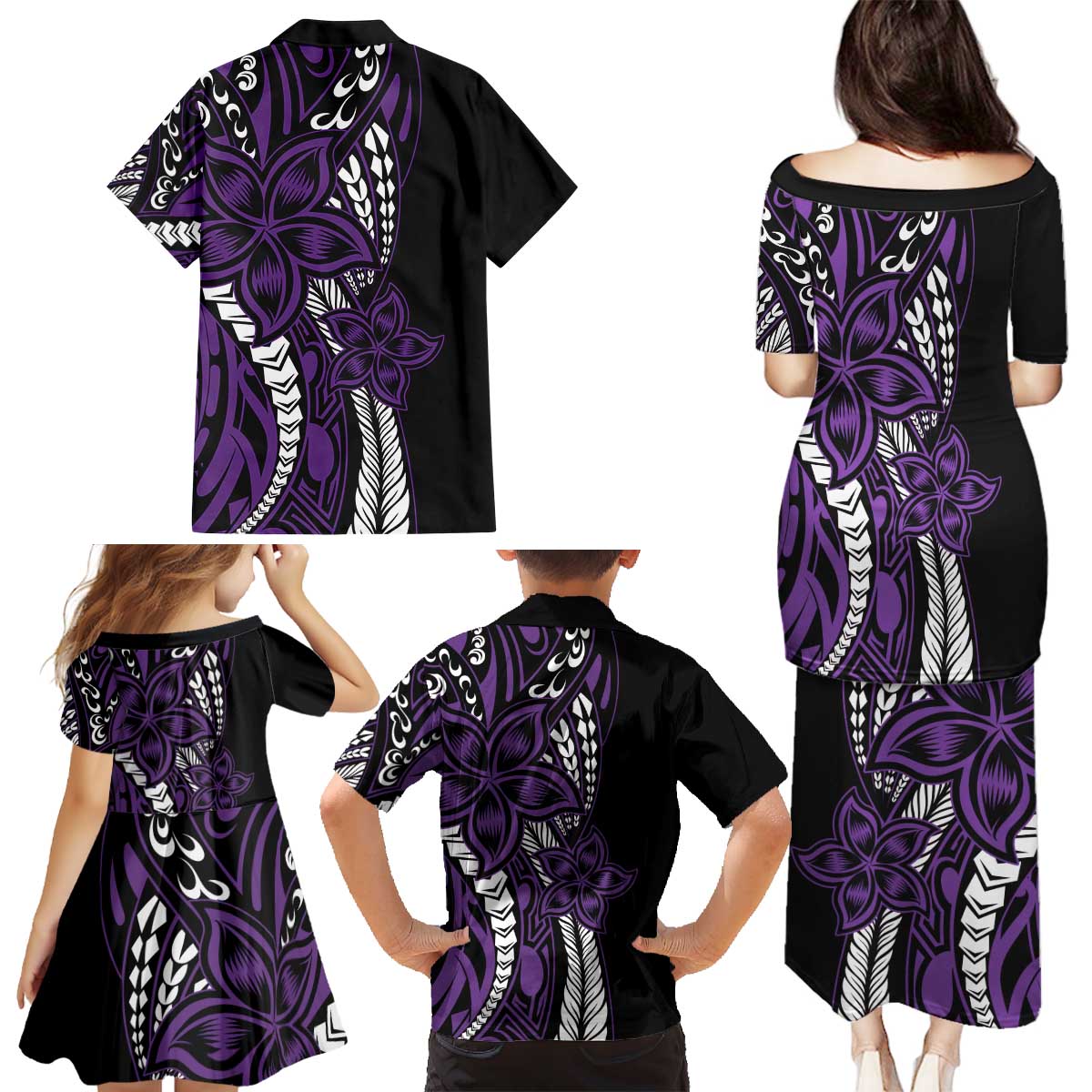 Polynesian Plumeria Floral Tattoo Pattern Family Matching Puletasi and Hawaiian Shirt Purple Style LT9 - Polynesian Pride