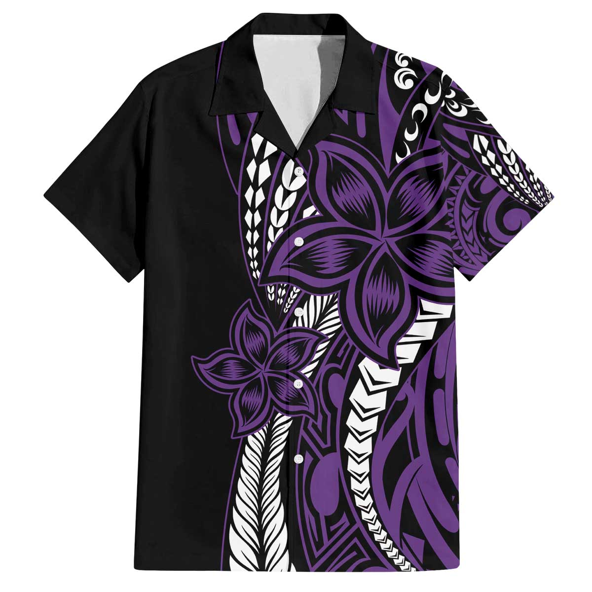 Polynesian Plumeria Floral Tattoo Pattern Family Matching Puletasi and Hawaiian Shirt Purple Style LT9 Dad's Shirt - Short Sleeve Purple - Polynesian Pride
