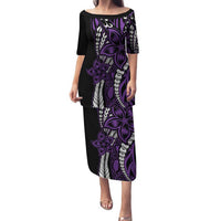 Polynesian Plumeria Floral Tattoo Pattern Family Matching Puletasi and Hawaiian Shirt Purple Style LT9 Mom's Dress Purple - Polynesian Pride