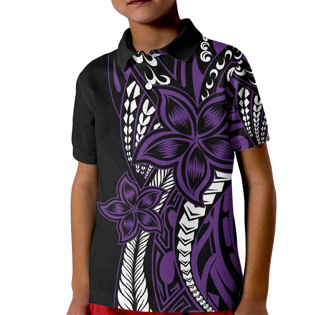 Polynesian Plumeria Floral Tattoo Pattern Kid Polo Shirt Purple Style LT9 Kid Purple - Polynesian Pride