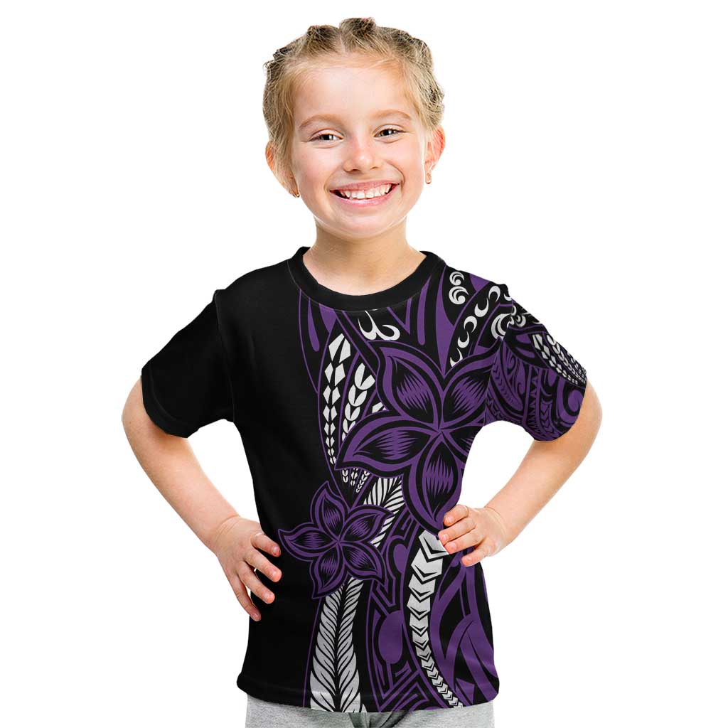 Polynesian Plumeria Floral Tattoo Pattern Kid T Shirt Purple Style LT9 Purple - Polynesian Pride