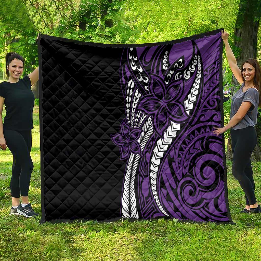 Polynesian Plumeria Floral Tattoo Pattern Quilt Purple Style LT9 - Polynesian Pride