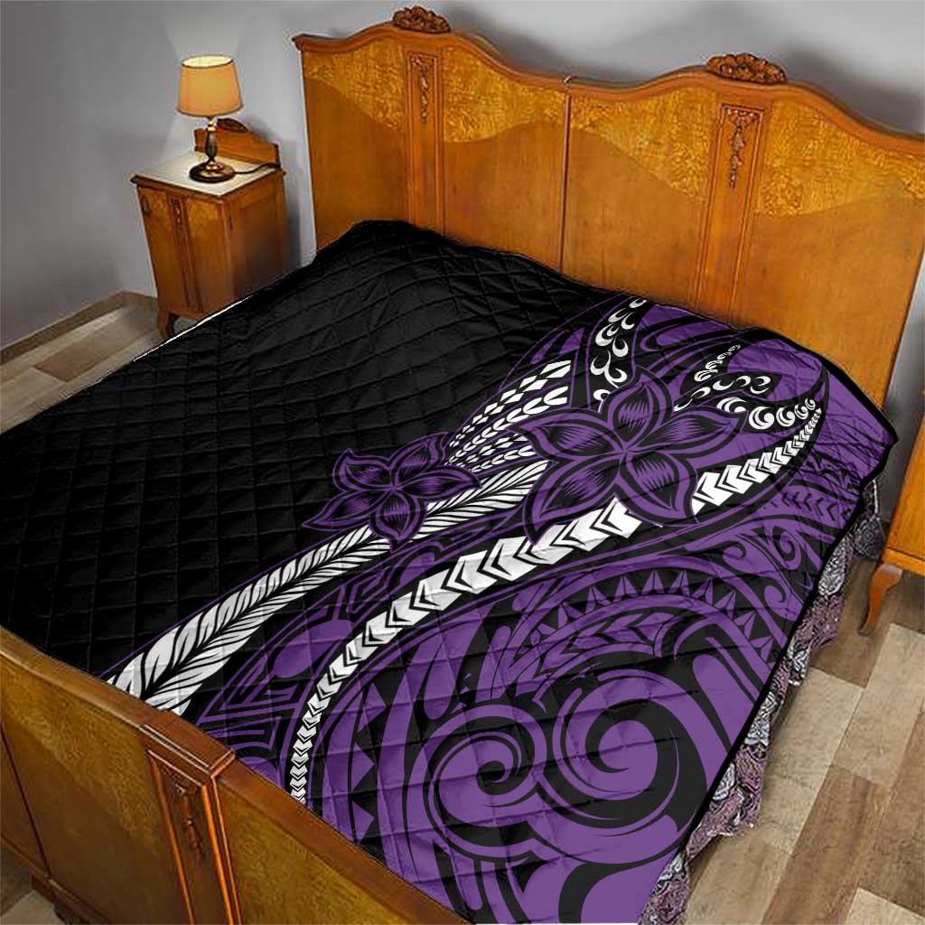 Polynesian Plumeria Floral Tattoo Pattern Quilt Purple Style LT9 - Polynesian Pride