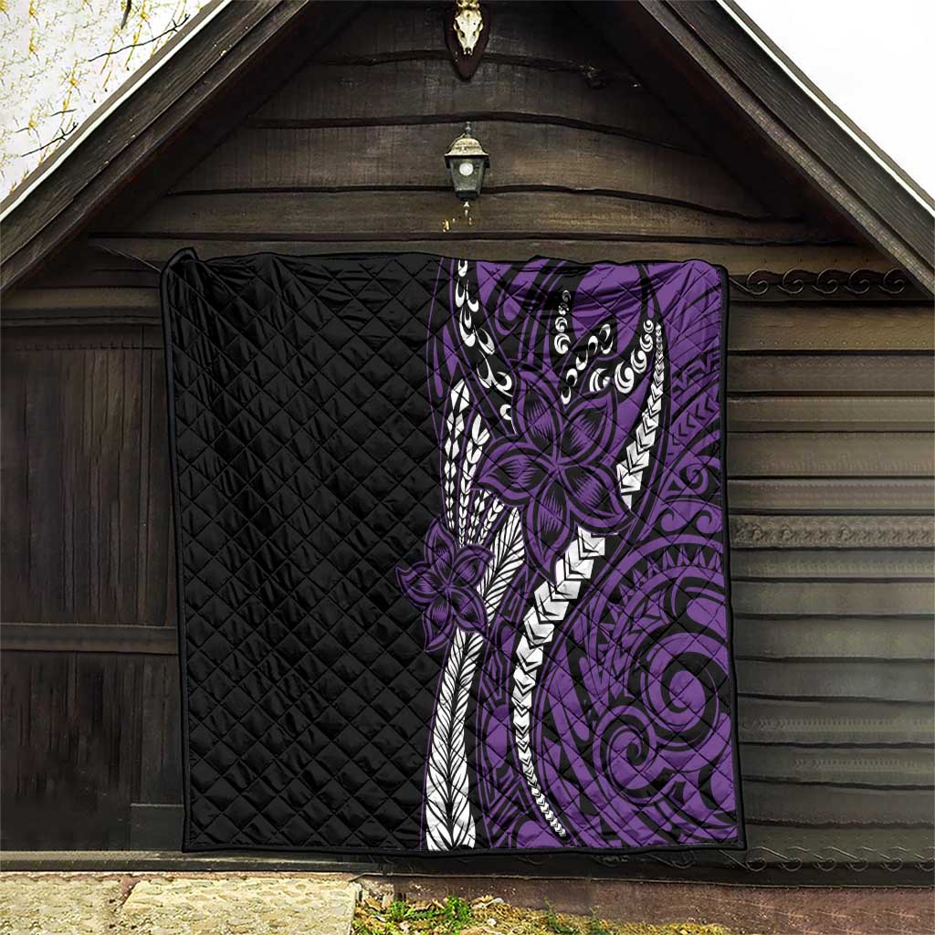 Polynesian Plumeria Floral Tattoo Pattern Quilt Purple Style LT9 - Polynesian Pride