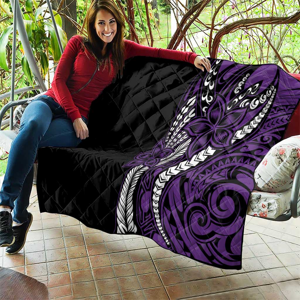 Polynesian Plumeria Floral Tattoo Pattern Quilt Purple Style LT9 - Polynesian Pride