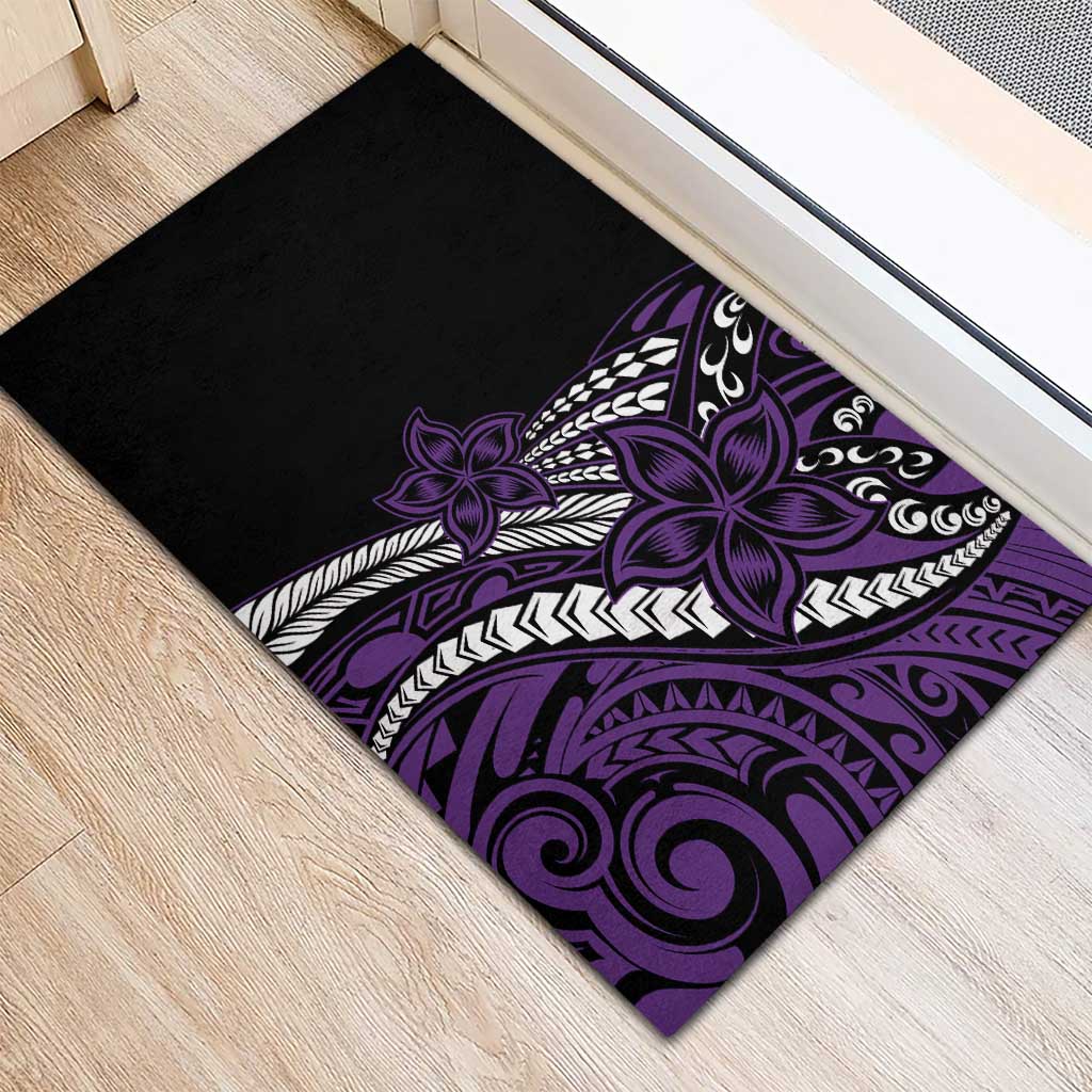 Polynesian Plumeria Floral Tattoo Pattern Rubber Doormat Purple Style