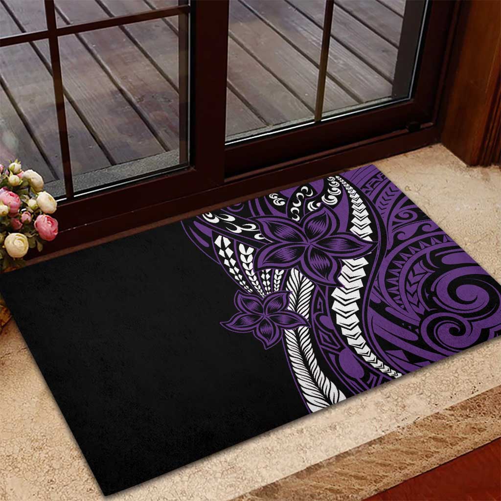 Polynesian Plumeria Floral Tattoo Pattern Rubber Doormat Purple Style