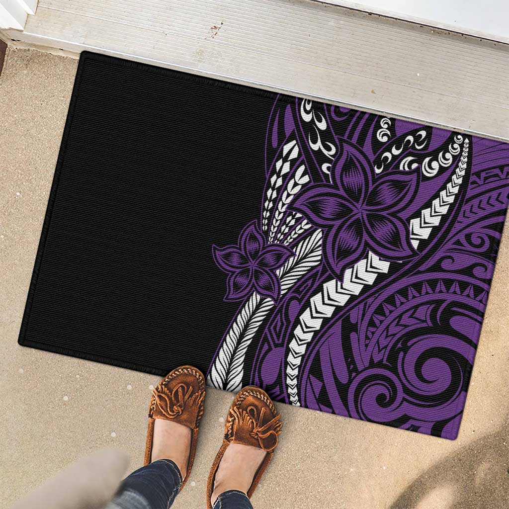 Polynesian Plumeria Floral Tattoo Pattern Rubber Doormat Purple Style