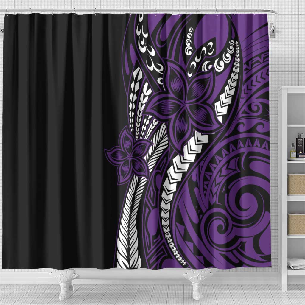 Polynesian Plumeria Floral Tattoo Pattern Shower Curtain Purple Style LT9 - Polynesian Pride