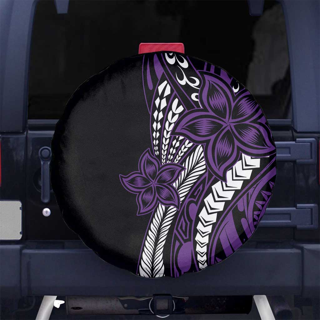 Polynesian Plumeria Floral Tattoo Pattern Spare Tire Cover Purple Style