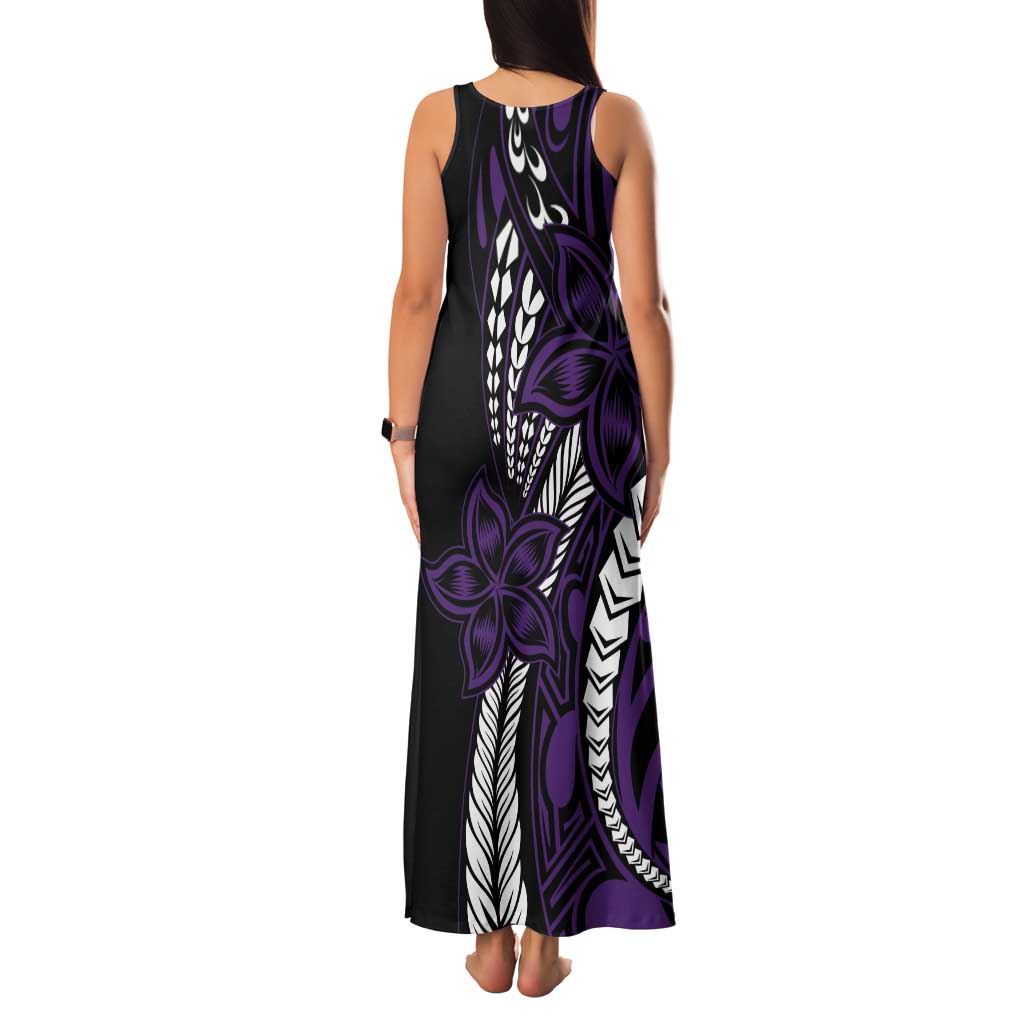 Polynesian Plumeria Floral Tattoo Pattern Tank Maxi Dress Purple Style