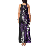 Polynesian Plumeria Floral Tattoo Pattern Tank Maxi Dress Purple Style