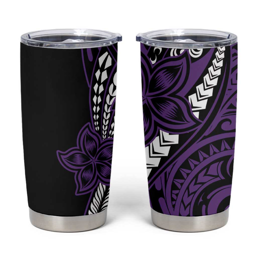 Polynesian Plumeria Floral Tattoo Pattern Tumbler Cup Purple Style