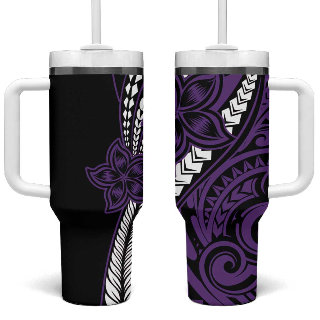 Polynesian Plumeria Floral Tattoo Pattern Tumbler With Handle Purple Style