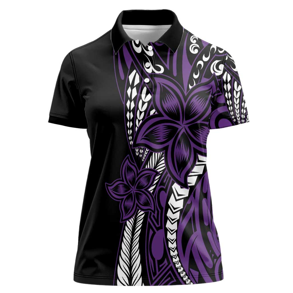 Polynesian Plumeria Floral Tattoo Pattern Women Polo Shirt Purple Style