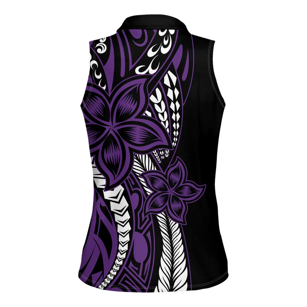 Polynesian Plumeria Floral Tattoo Pattern Women Sleeveless Polo Shirt Purple Style LT9 - Polynesian Pride