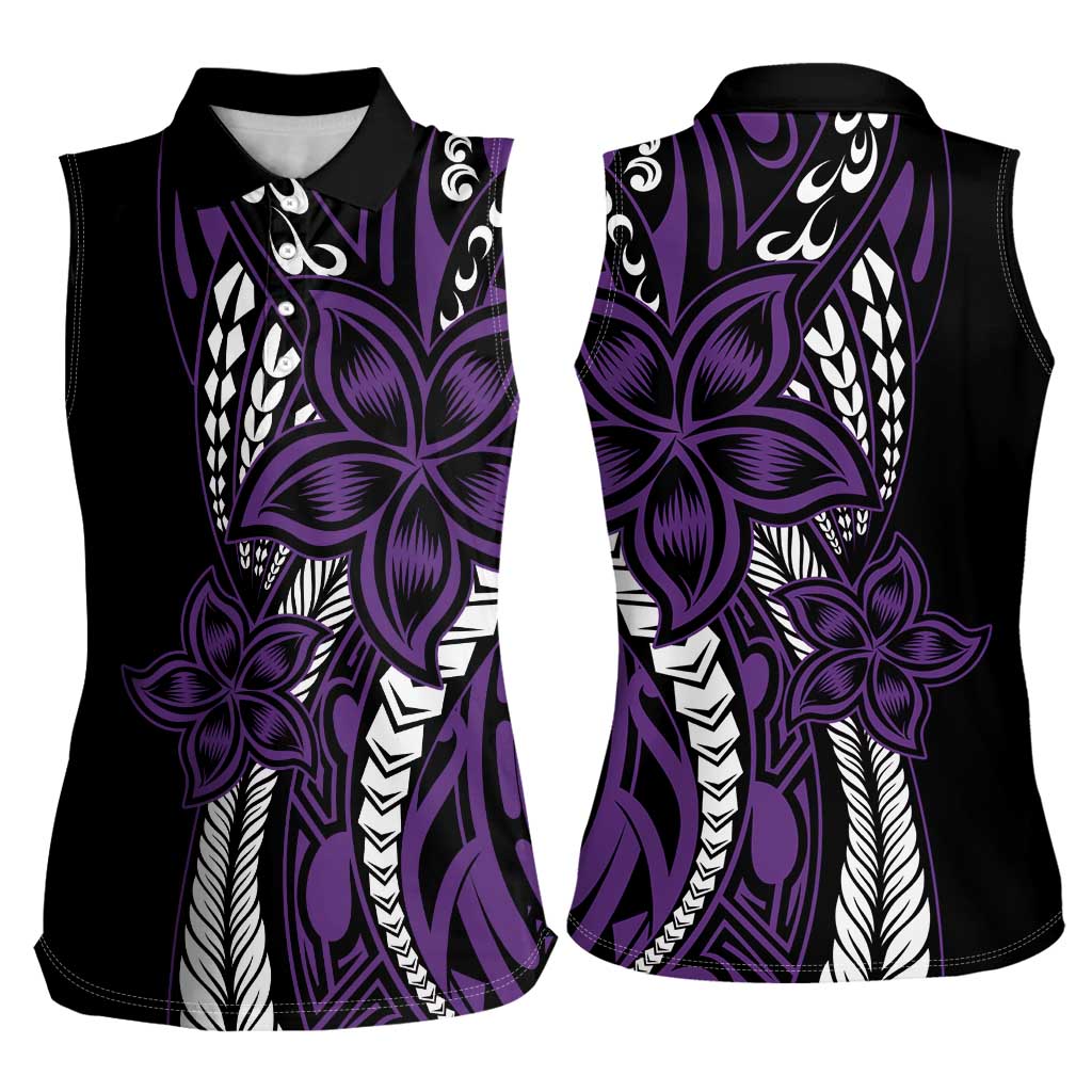 Polynesian Plumeria Floral Tattoo Pattern Women Sleeveless Polo Shirt Purple Style LT9 - Polynesian Pride