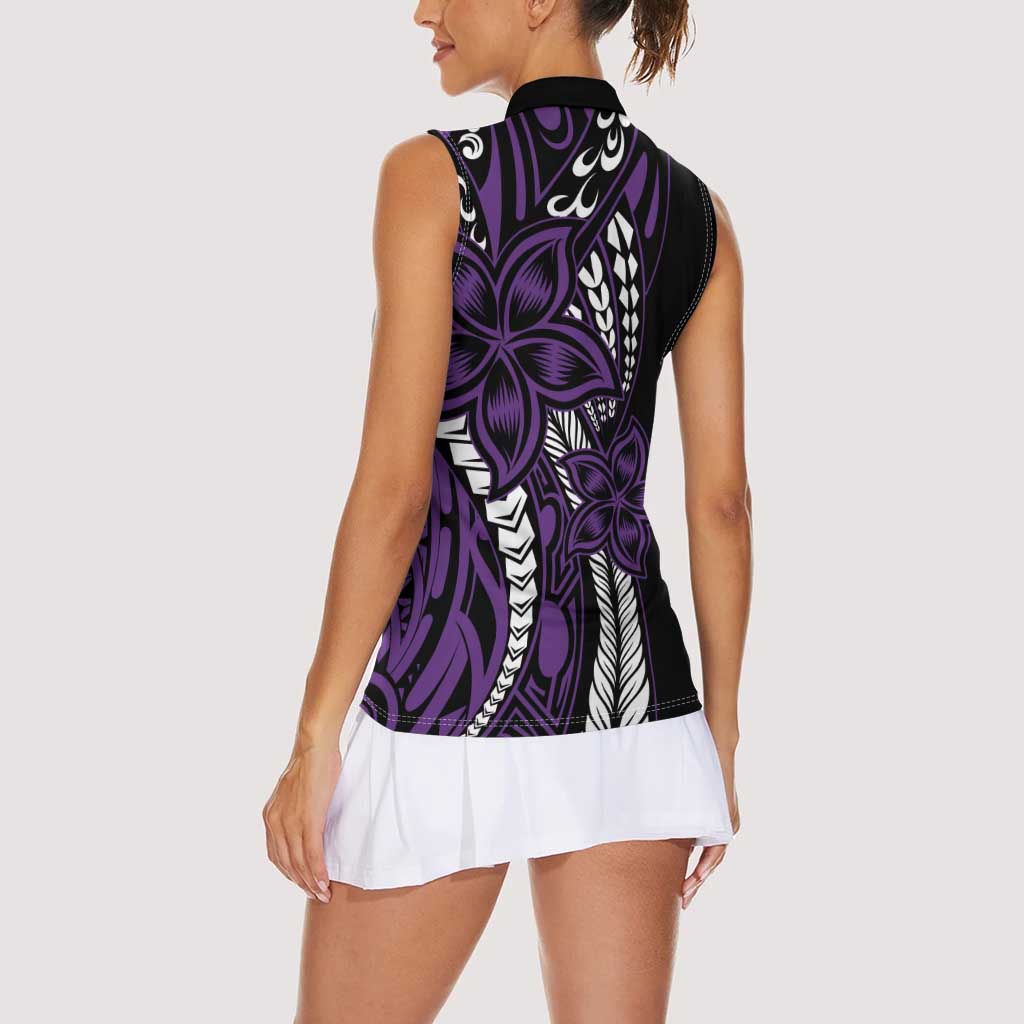 Polynesian Plumeria Floral Tattoo Pattern Women Sleeveless Polo Shirt Purple Style LT9 - Polynesian Pride