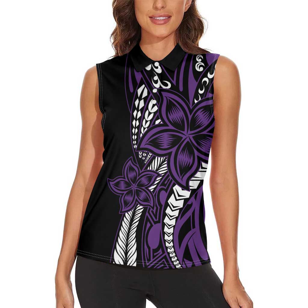 Polynesian Plumeria Floral Tattoo Pattern Women Sleeveless Polo Shirt Purple Style LT9 - Polynesian Pride