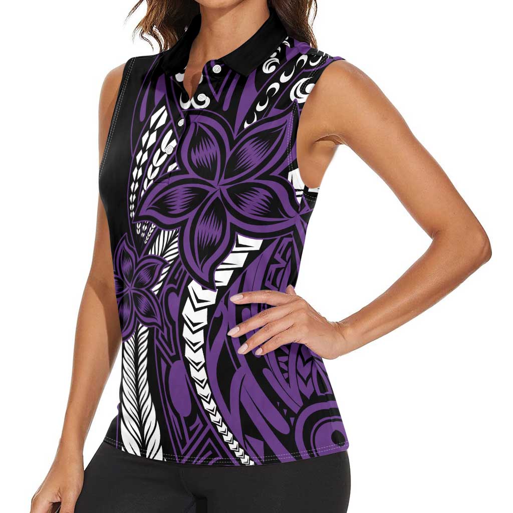 Polynesian Plumeria Floral Tattoo Pattern Women Sleeveless Polo Shirt Purple Style LT9 - Polynesian Pride
