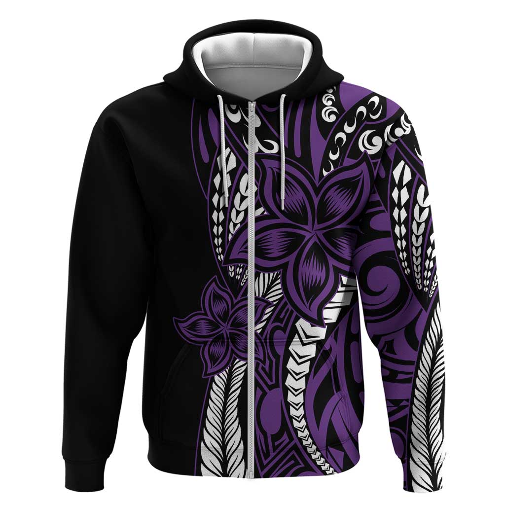 Polynesian Plumeria Floral Tattoo Pattern Zip Hoodie Purple Style