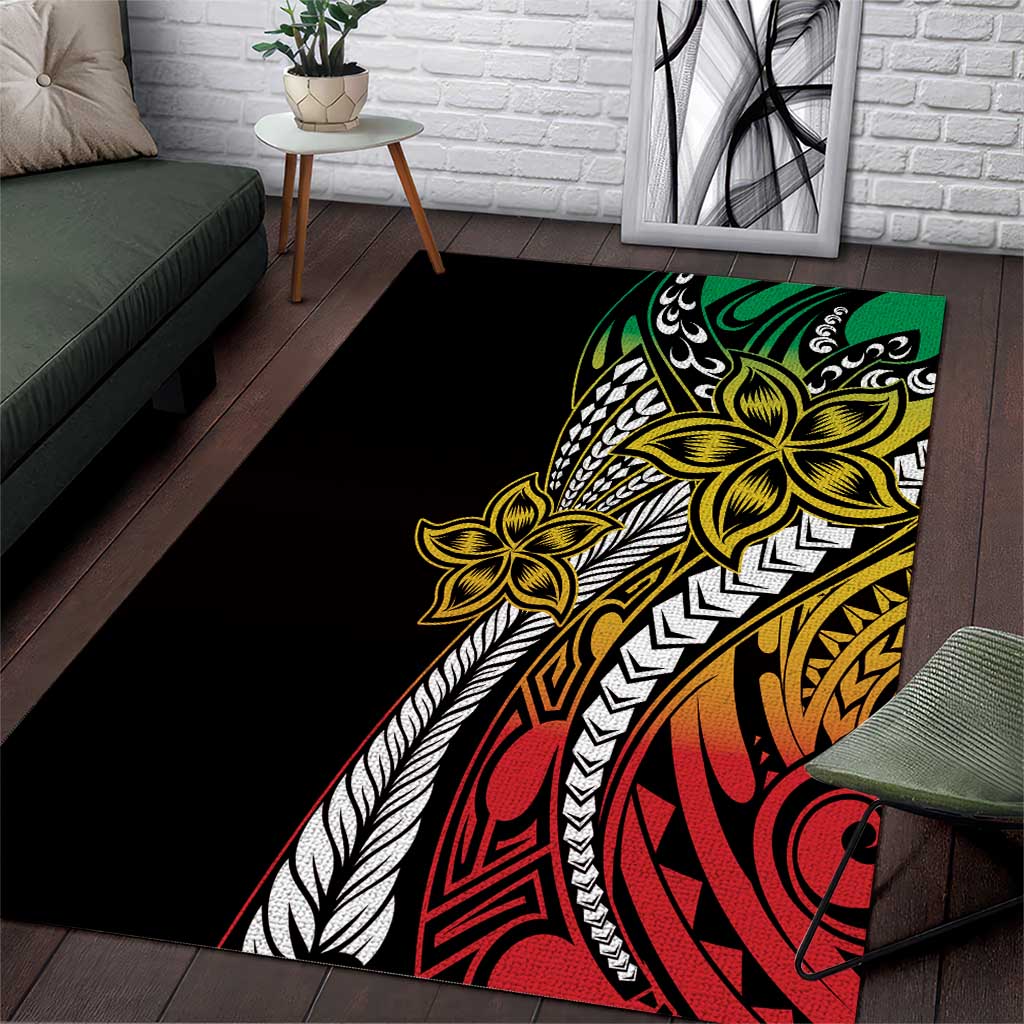 Polynesian Plumeria Floral Tattoo Pattern Area Rug Reggae Style