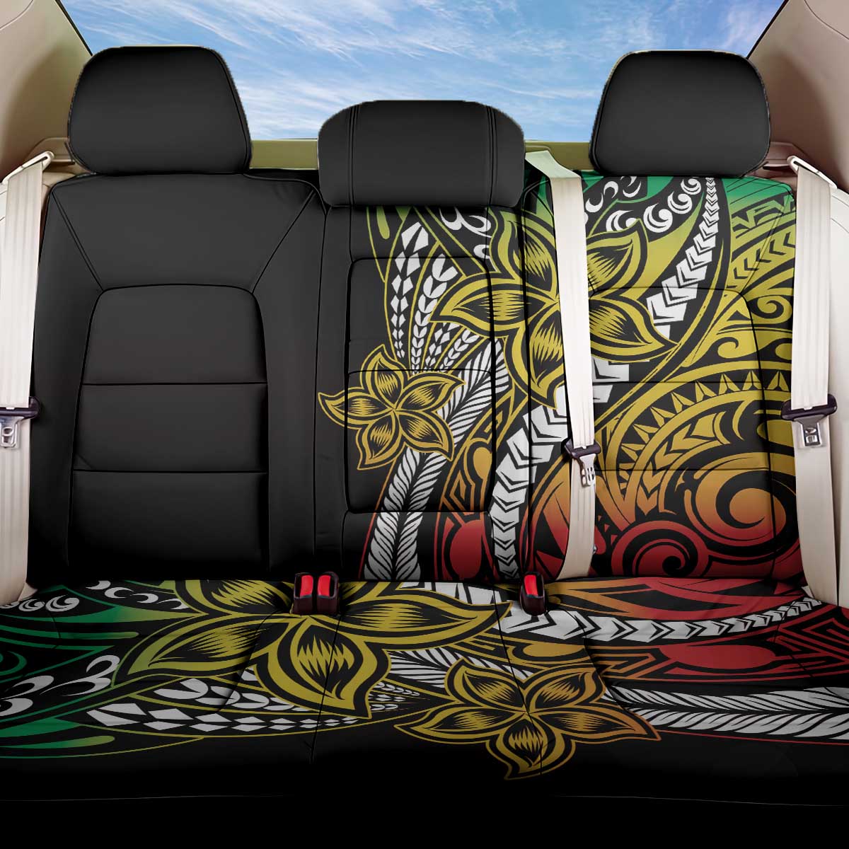 Polynesian Plumeria Floral Tattoo Pattern Back Car Seat Cover Reggae Style