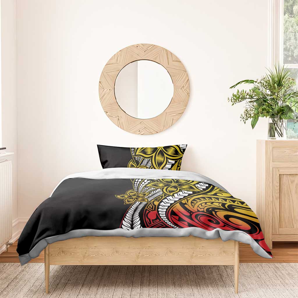 Polynesian Plumeria Floral Tattoo Pattern Bedding Set Reggae Style