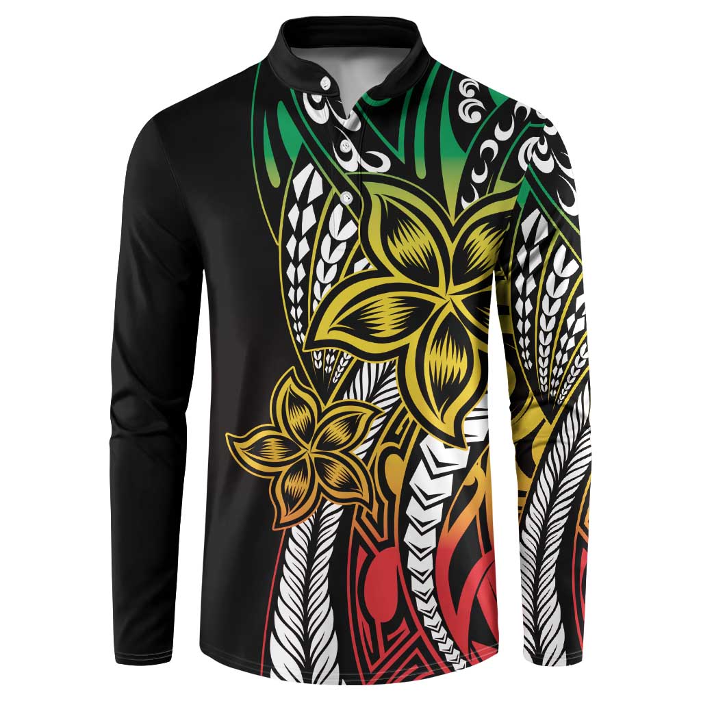 Polynesian Plumeria Floral Tattoo Pattern Button Sweatshirt Reggae Style